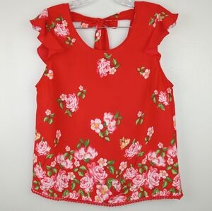 NWOT Twine & String Flutter Sleeve Tie-Back Floral Rose Blouse Sz. M